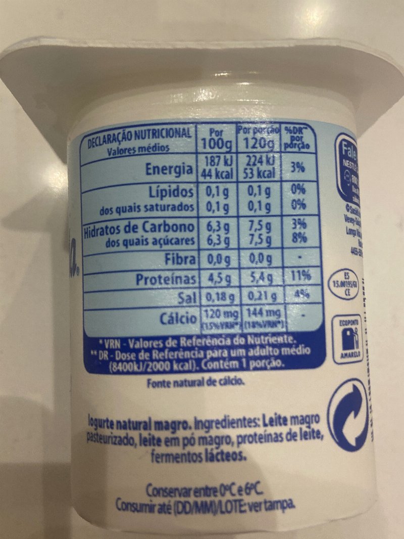 Foto da lista de ingredientes