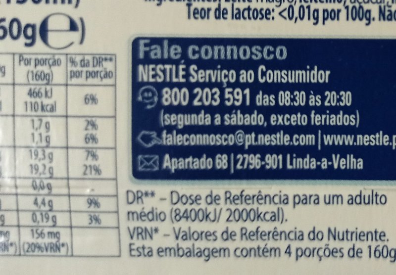 Foto da tabela nutricional