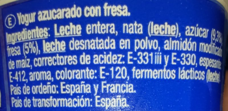 Foto da lista de ingredientes