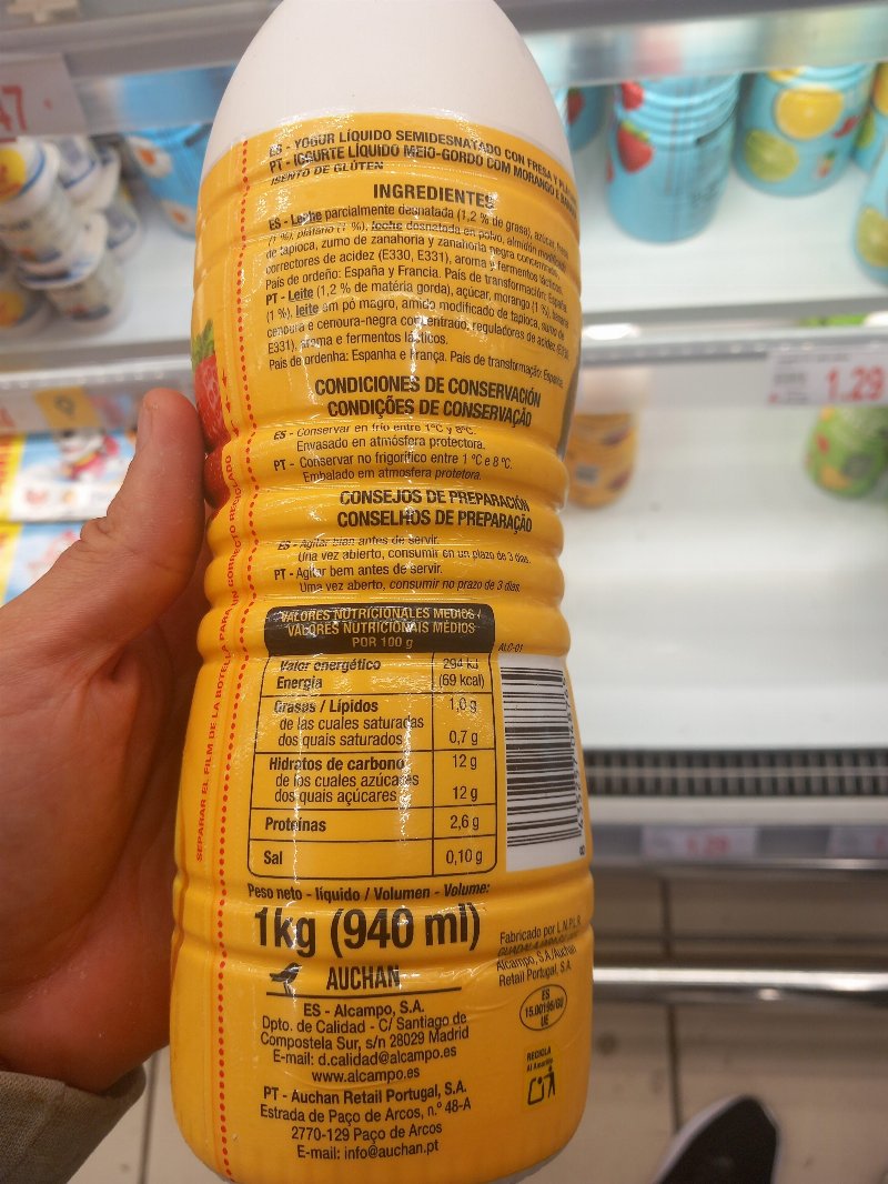 Foto da lista de ingredientes