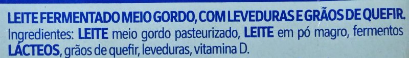 Foto da lista de ingredientes