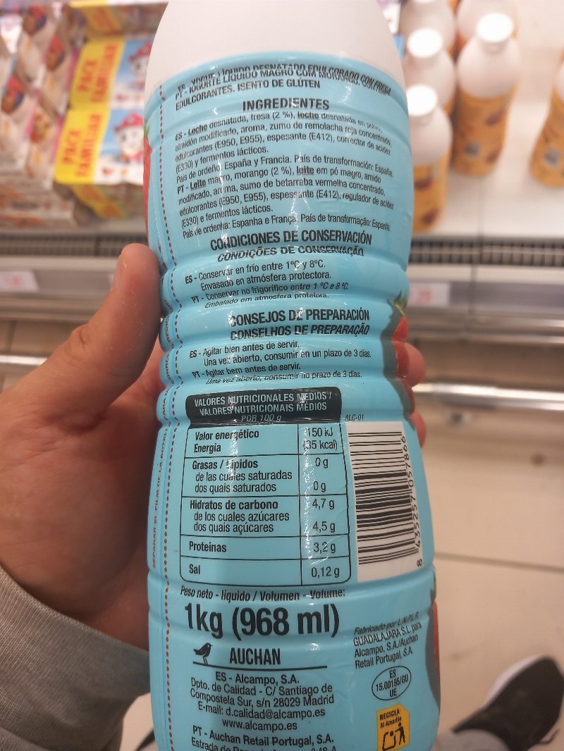 Foto da lista de ingredientes