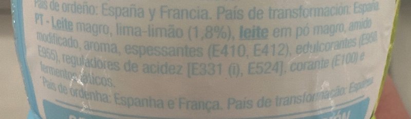 Foto da lista de ingredientes