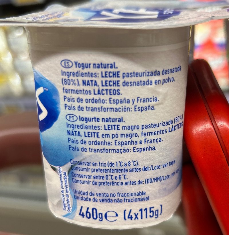 Foto da lista de ingredientes