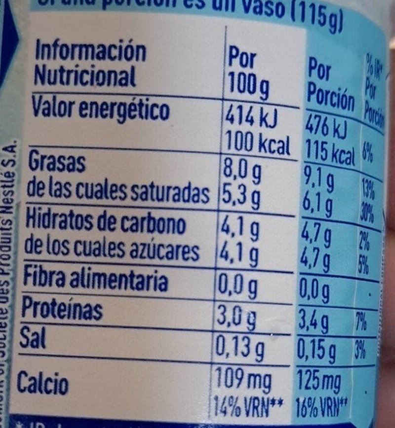 Foto da tabela nutricional