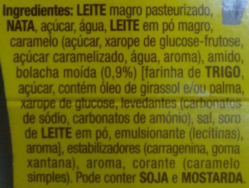 Foto da lista de ingredientes