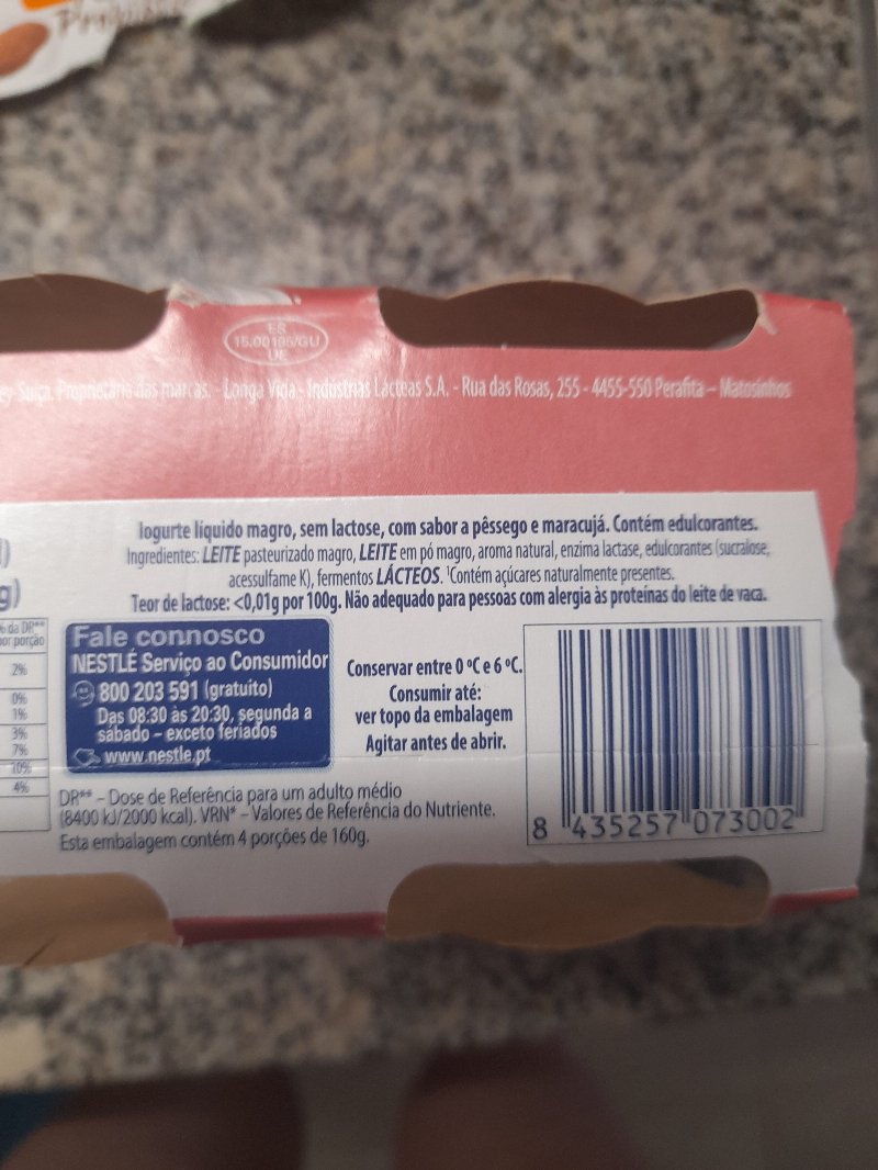 Foto da lista de ingredientes