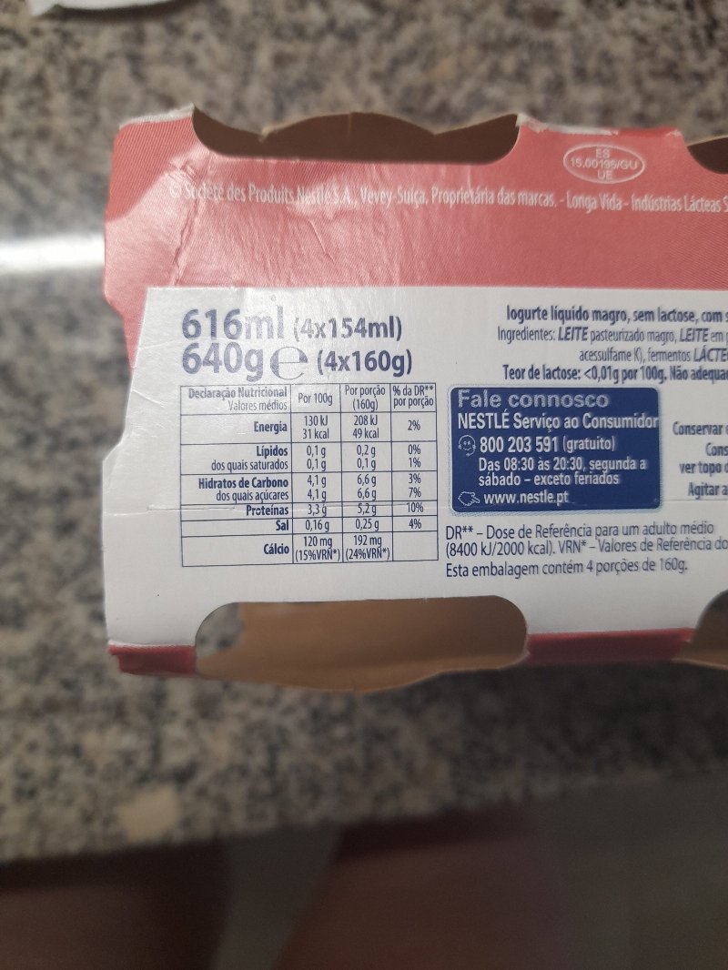 Foto da tabela nutricional