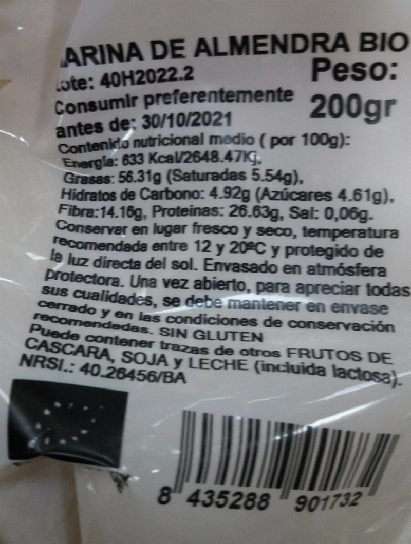 Foto da tabela nutricional