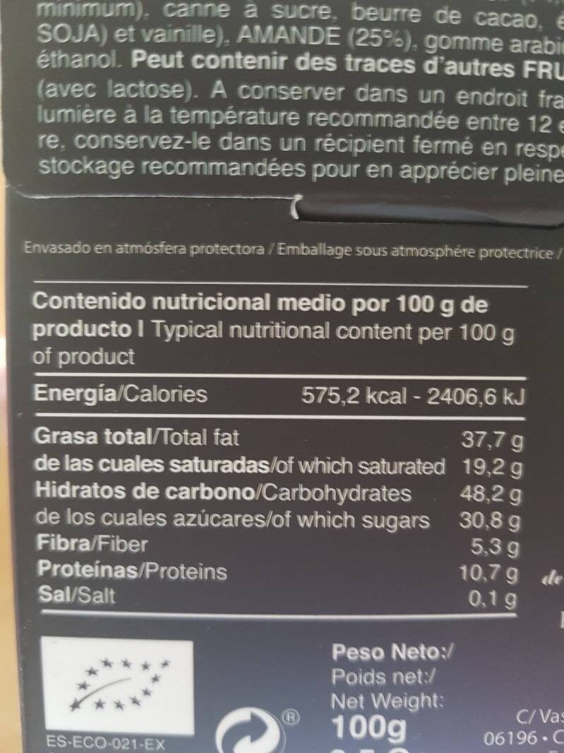 Foto da tabela nutricional