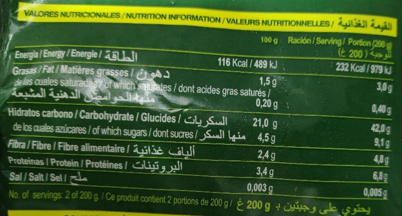 Foto da tabela nutricional