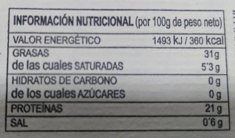 Foto da tabela nutricional