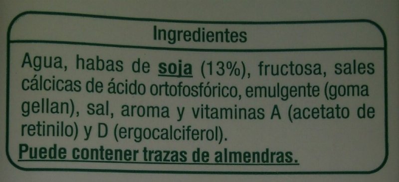 Foto da lista de ingredientes