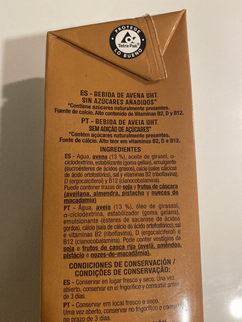 Foto da lista de ingredientes