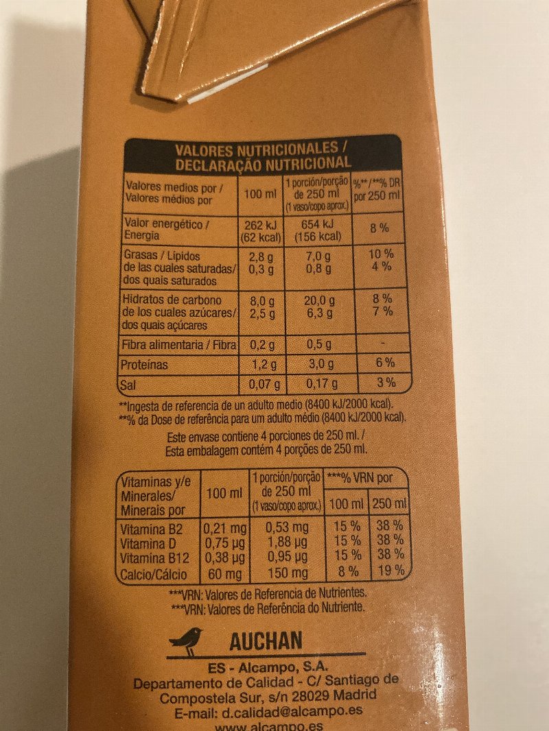 Foto da tabela nutricional