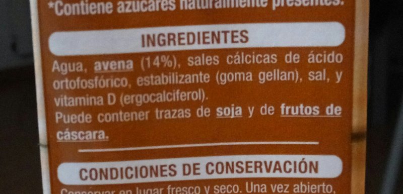 Foto da lista de ingredientes