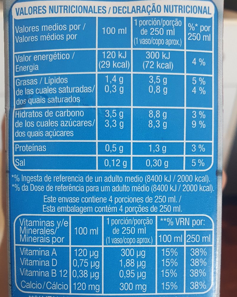 Foto da tabela nutricional