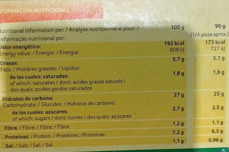 Foto da tabela nutricional