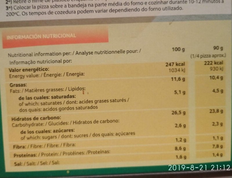 Foto da tabela nutricional