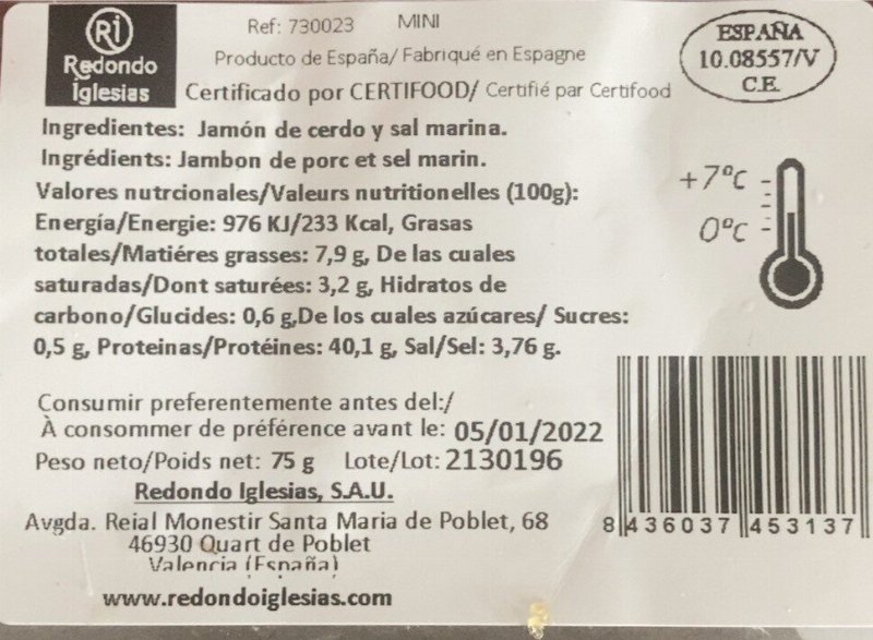 Foto da tabela nutricional