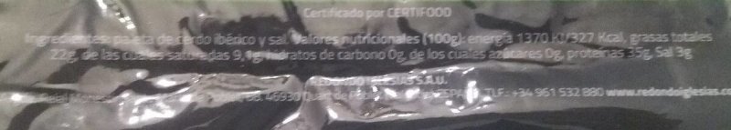 Foto da tabela nutricional