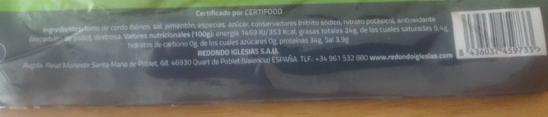 Foto da tabela nutricional