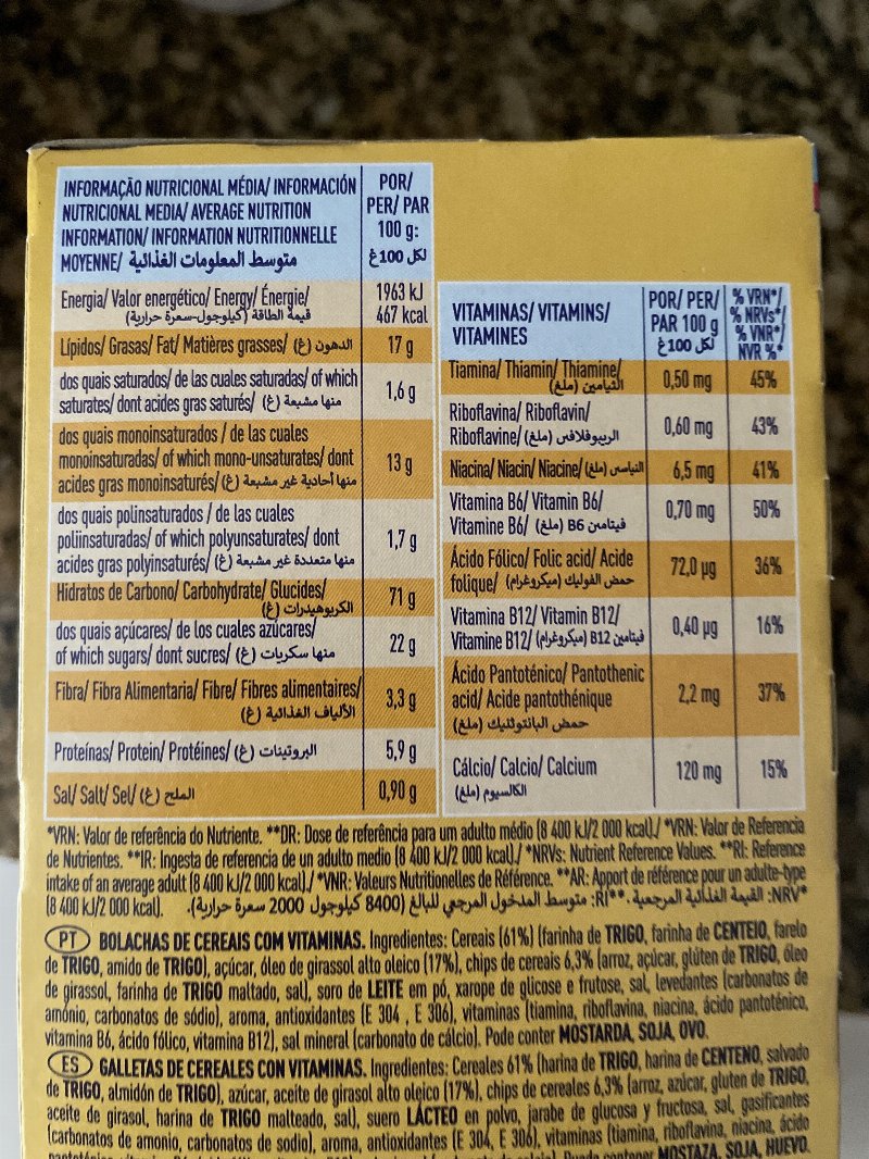 Foto da tabela nutricional