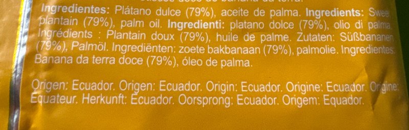Foto da lista de ingredientes