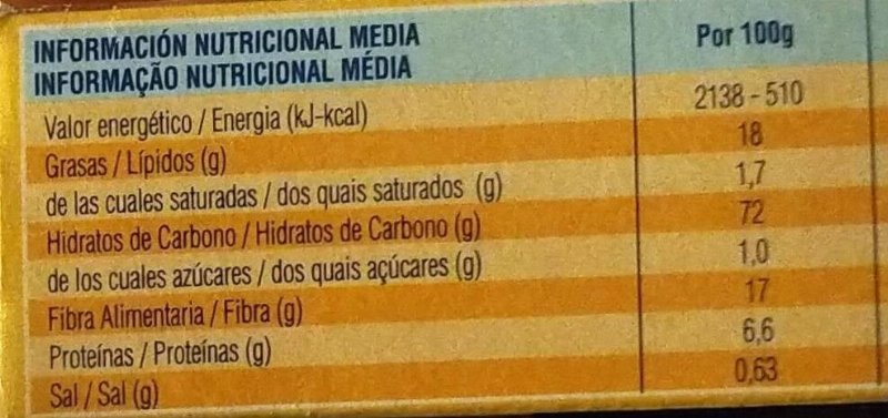 Foto da tabela nutricional