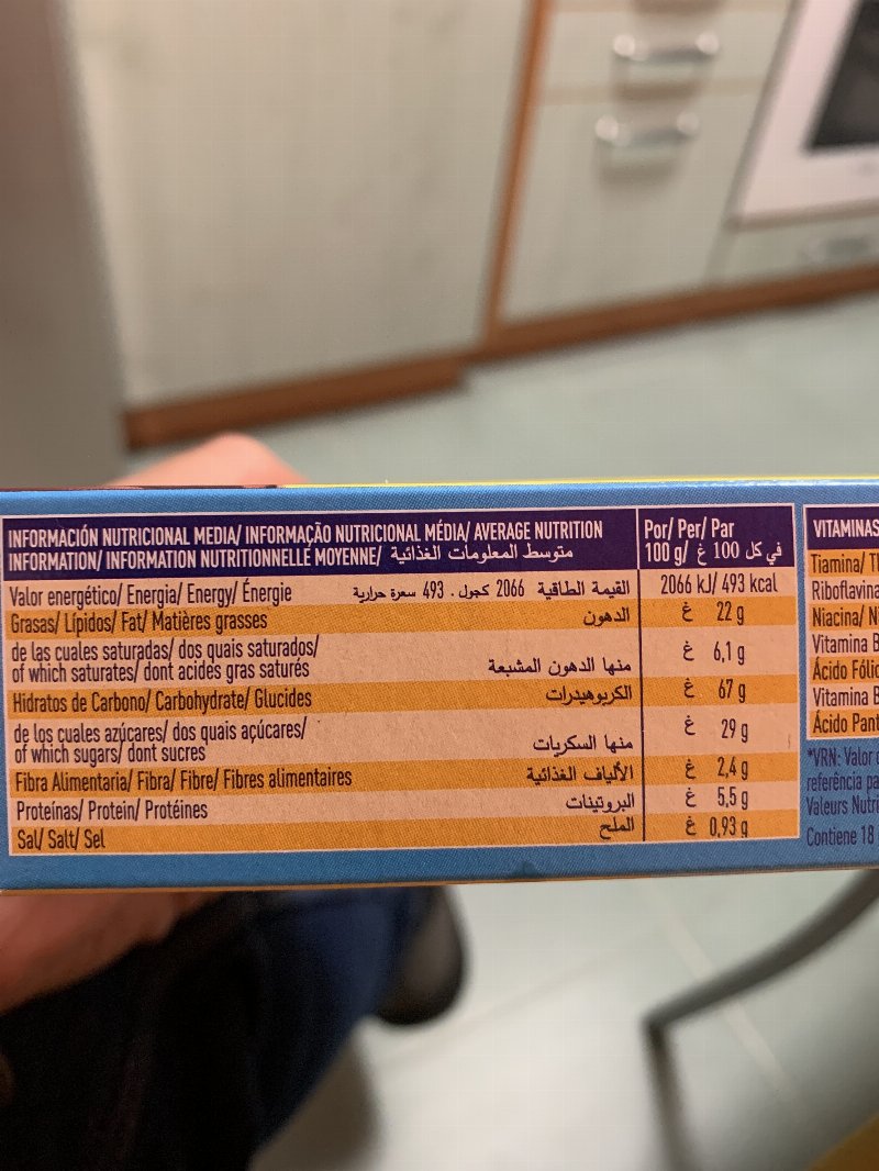 Foto da tabela nutricional