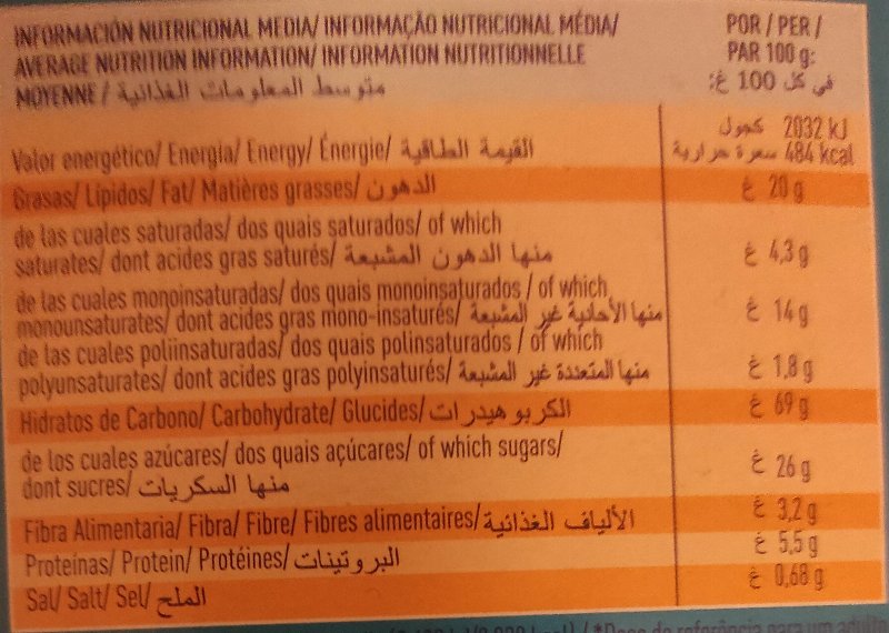 Foto da tabela nutricional