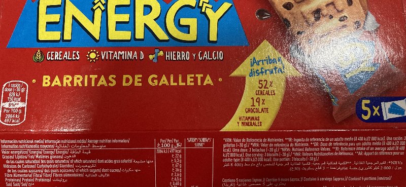 Foto da tabela nutricional