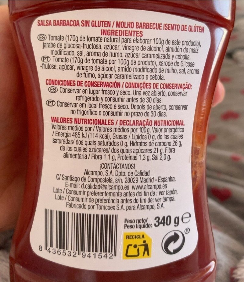 Foto da tabela nutricional