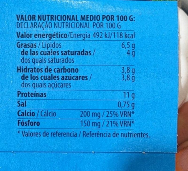 Foto da tabela nutricional