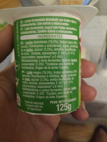 Foto da lista de ingredientes