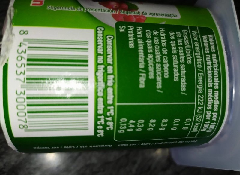 Foto da tabela nutricional