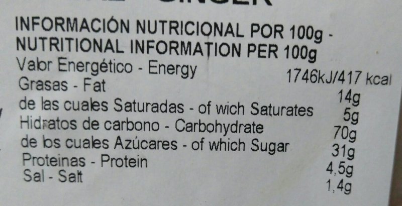 Foto da tabela nutricional