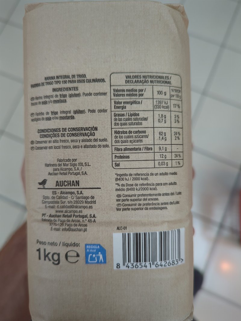 Foto da lista de ingredientes