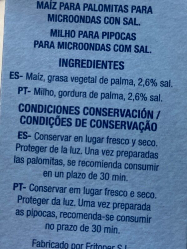 Foto da lista de ingredientes