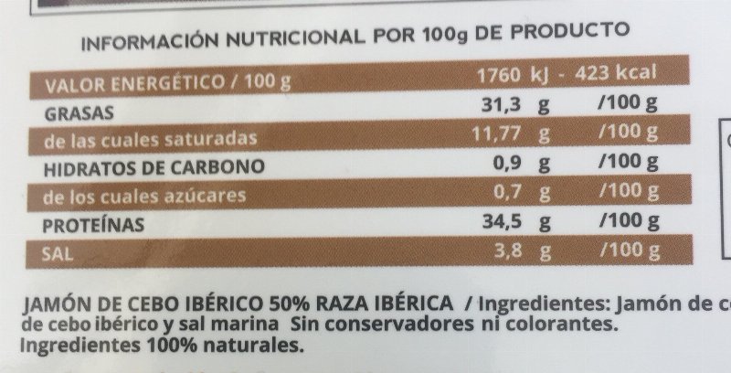 Foto da tabela nutricional