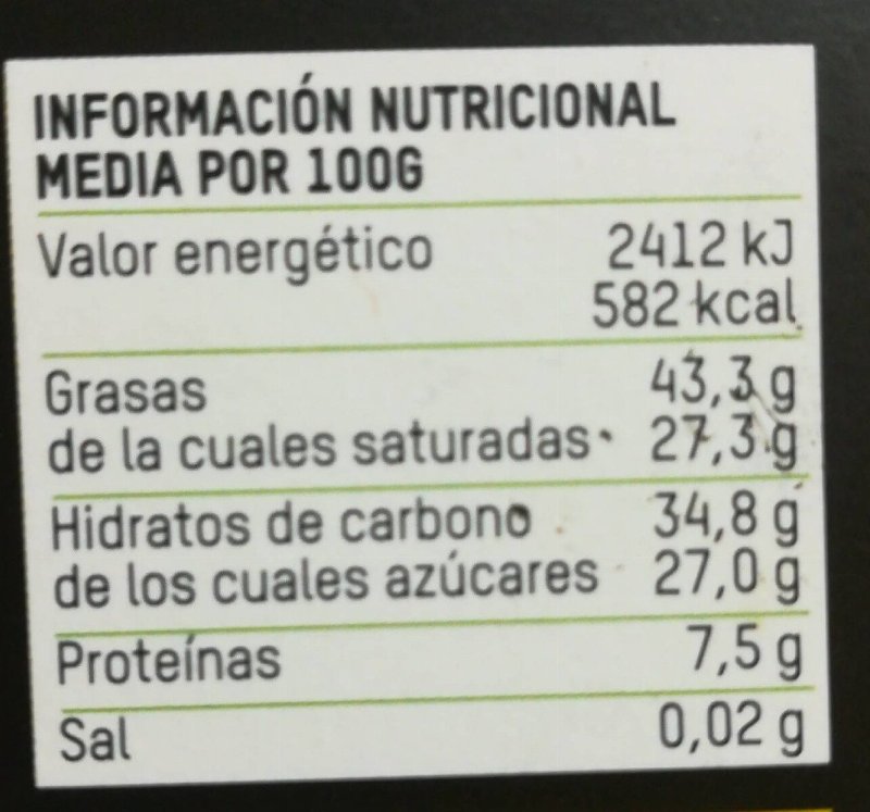 Foto da tabela nutricional