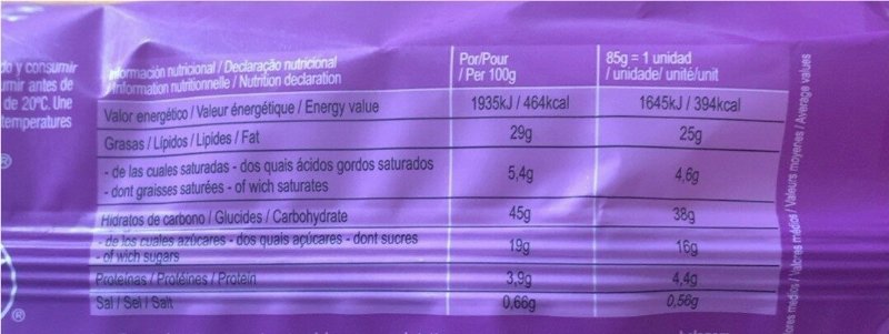 Foto da tabela nutricional
