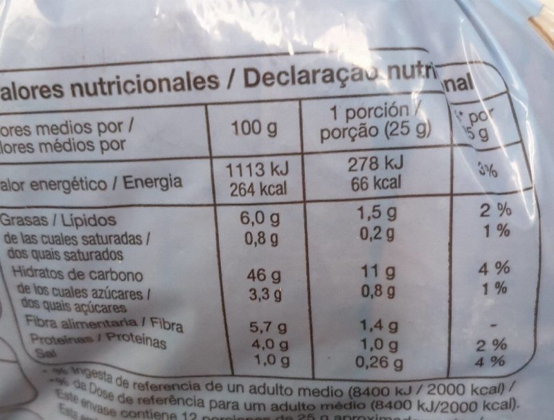 Foto da tabela nutricional