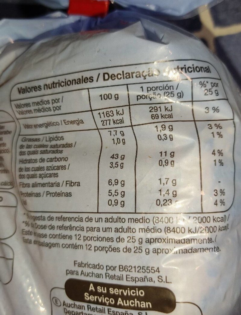 Foto da tabela nutricional