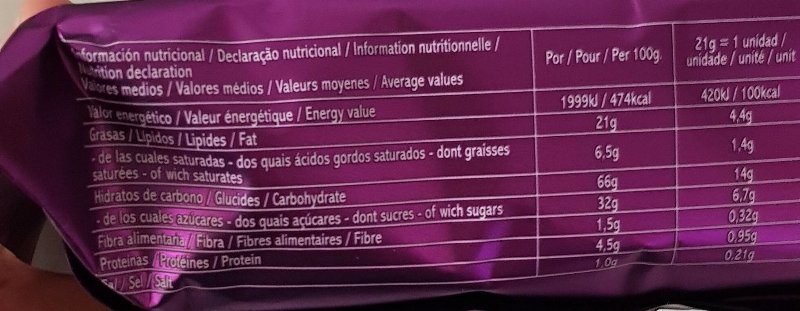 Foto da tabela nutricional