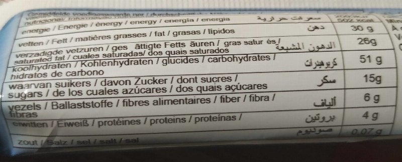 Foto da tabela nutricional