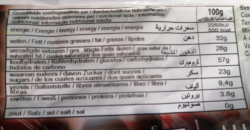 Foto da tabela nutricional