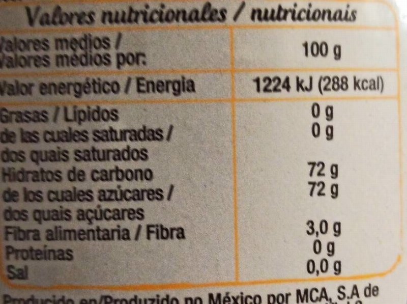 Foto da tabela nutricional