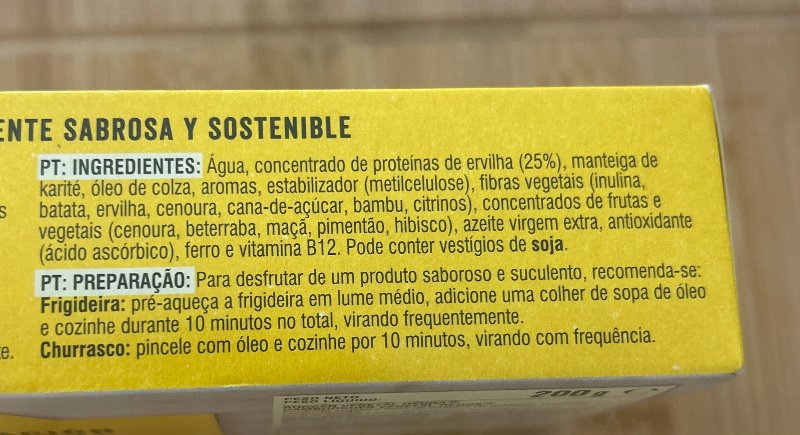 Foto da lista de ingredientes