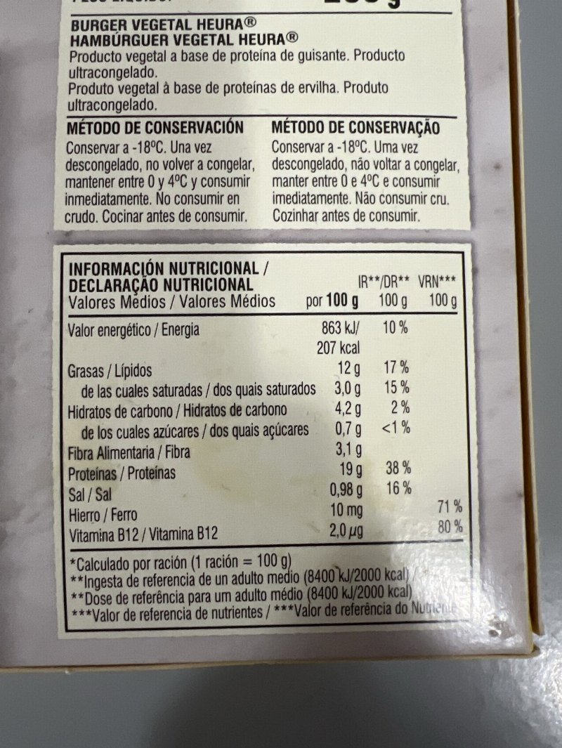 Foto da tabela nutricional